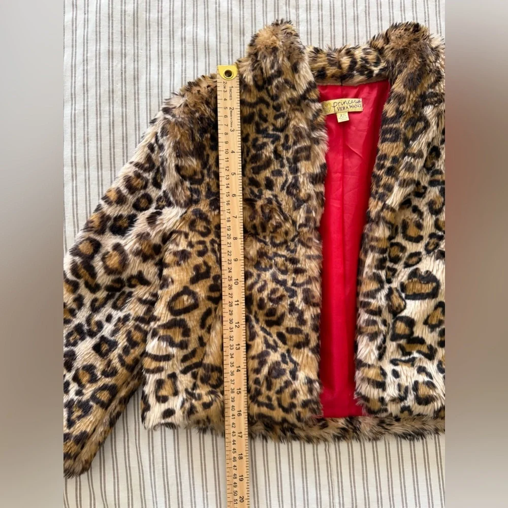 princess vera wang Girls Faux Fur Leopard Print Jacket - Brown & Black